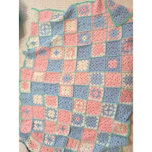 Handmade Vintage Crochet Baby Blanket Multicolor 54" X 36" - Picture 3 of 7
